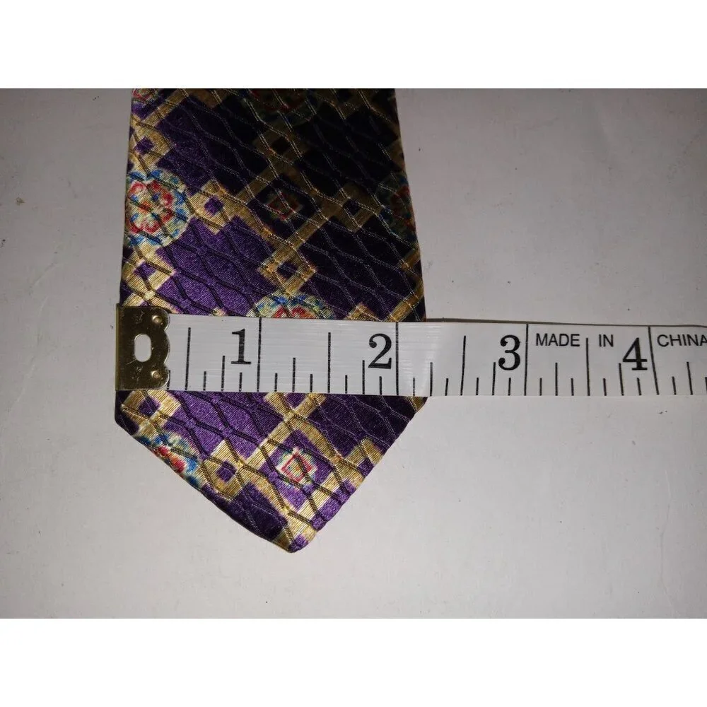 Jos.A. Bank 100% Silk Mens Tie Necktie Purple/Gold Geometric
